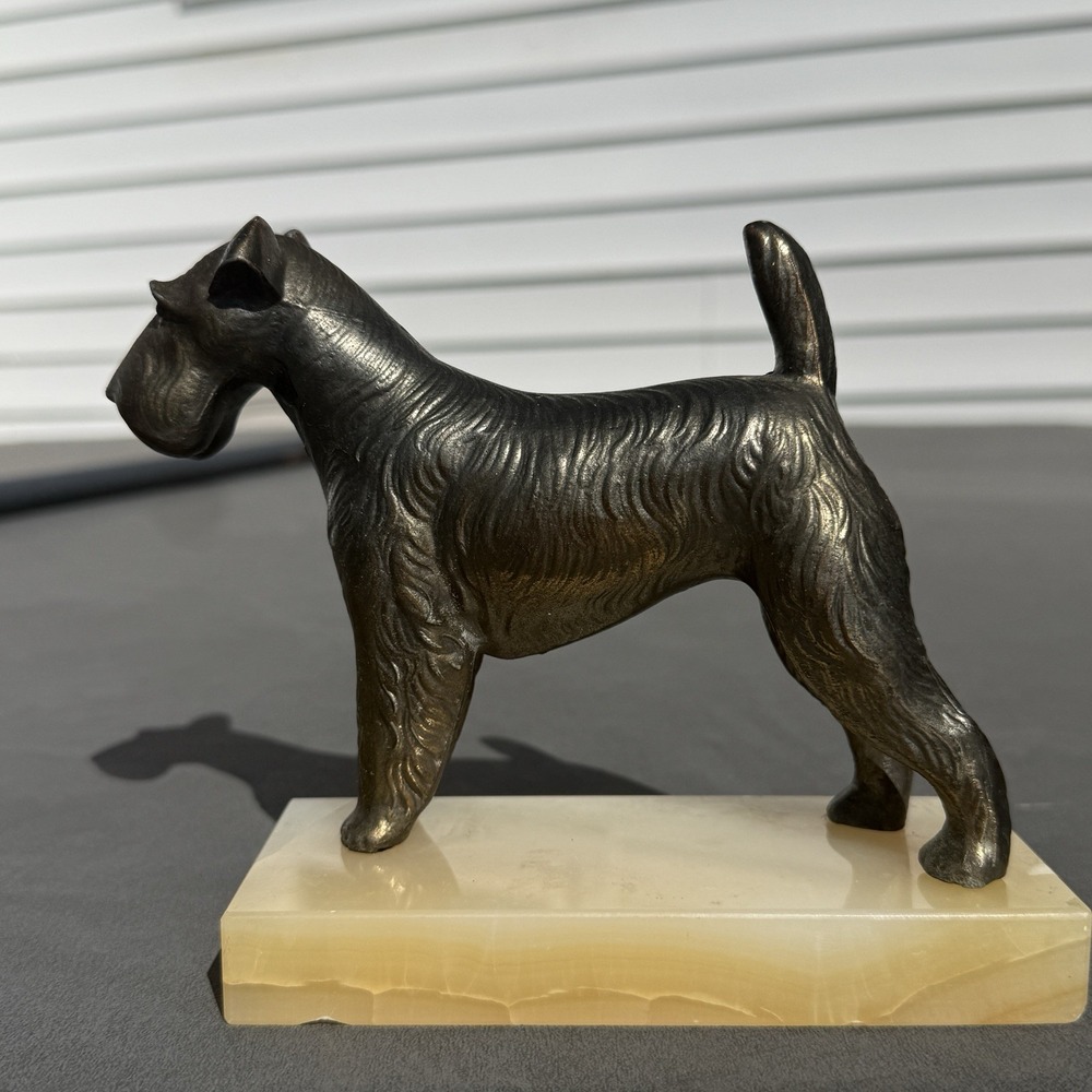 Vintage Airedale Terrier Schnauzer Bronze Dog Statue Library Paperweight
